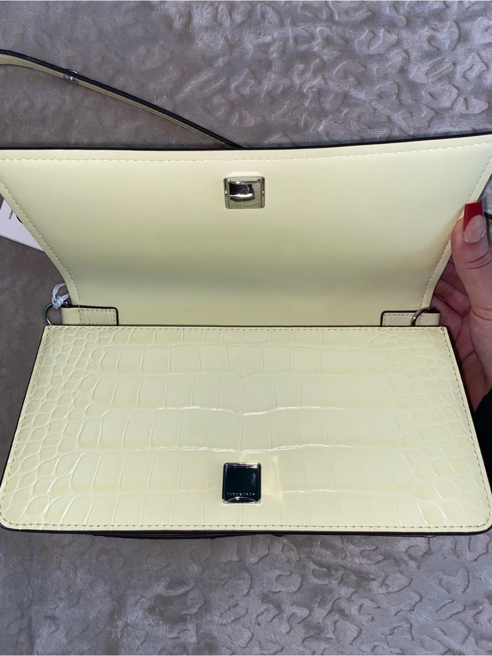 Tory Burch Pale Yellow Croc-Embossed Leather Crossbody